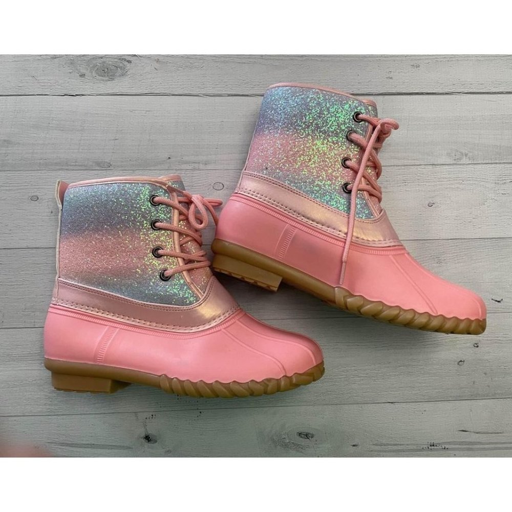 Girls‎ Fabkids Pink Glitter Duck Boots Size 5 NEW